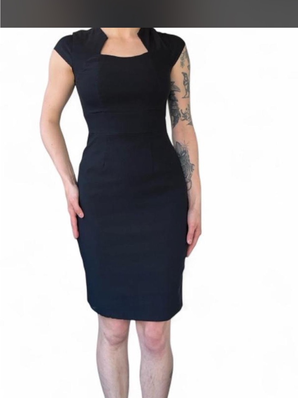 Grace Karin Black Cap-Sleeve Midi Sheath Dress